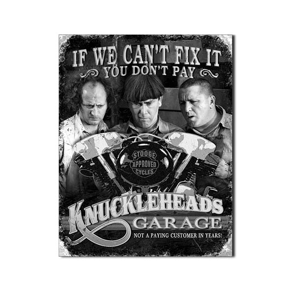 the three stooges knucklehead garage aluminium sign